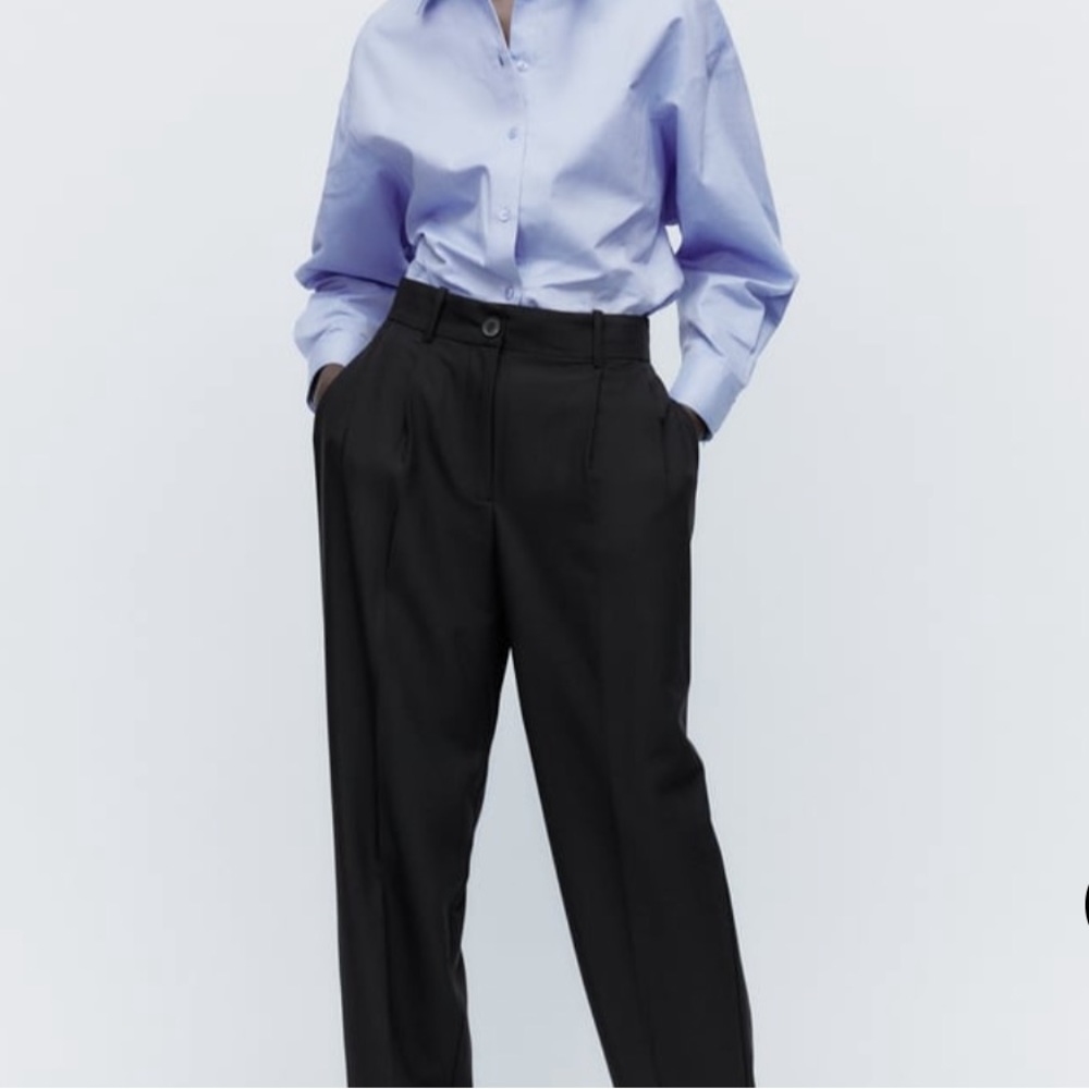 Zara Menswear Style Straight Leg Wide Leg Front Pleat Trousers